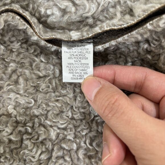 Y2K Faux Suede Sherpa Lined Coat Women L Longline Penny Lane 90s Trench Hippie - Picture 11 of 16